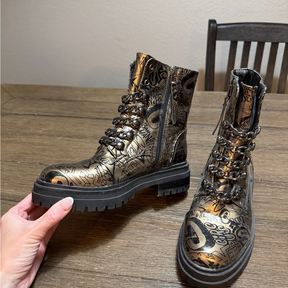 Circus by Sam Edelman Gold Graffiti Combat Boots - Picture 2 of 3